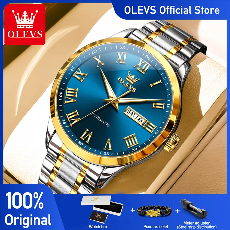 OELVS 7075 Mens Watch Luxury Automatic Mechanical Watches For Man Waterproof Luminous Stainless Steel Week Date Watch Gift Box