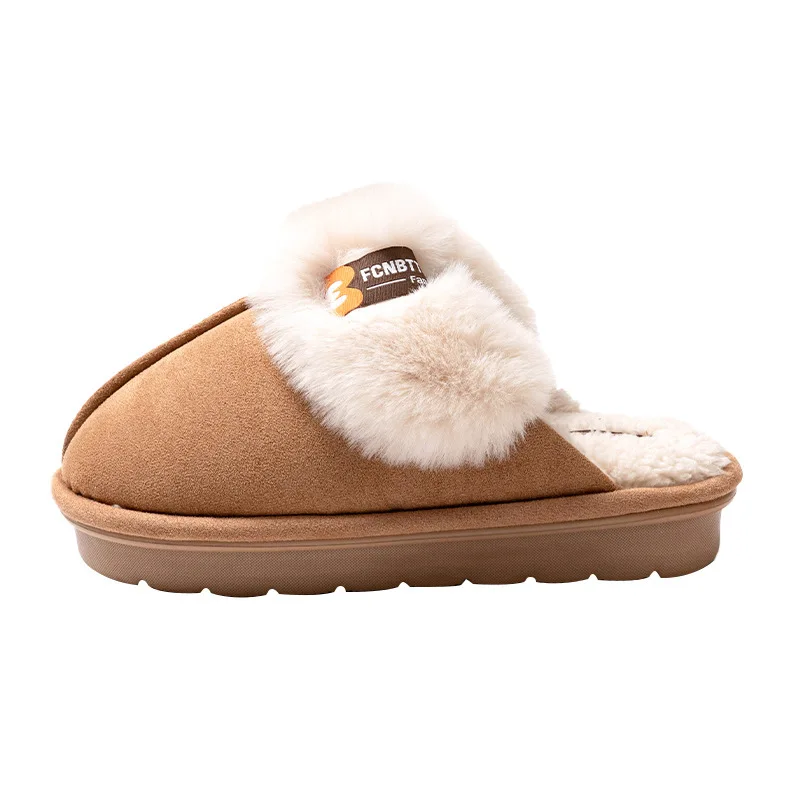 Suede Cotton Slippers For Women Man Home Slippers Winter 2024 New Warm Plush Indoor Household Thick Bottom Outdoor Fur Slippers