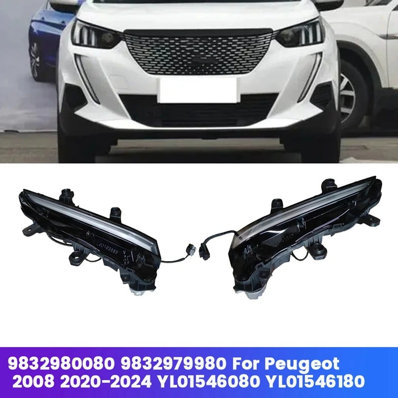 Bumper Fog Lights LED Daytime Running Lights Assembly For Peugeot 2008 2020-2024