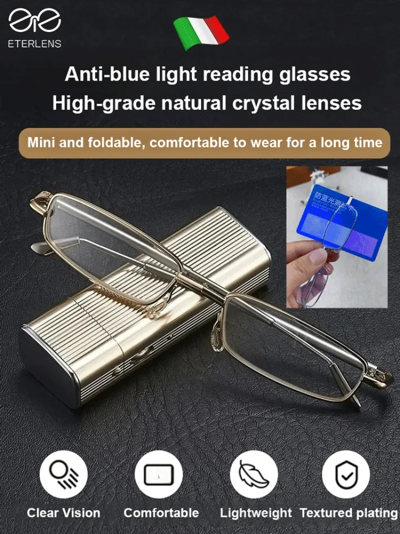 

ETERLENS-Portable Foldable Reading Glasses Anti-Radiation Telescopic Adjustable Glasses Legs Glasses