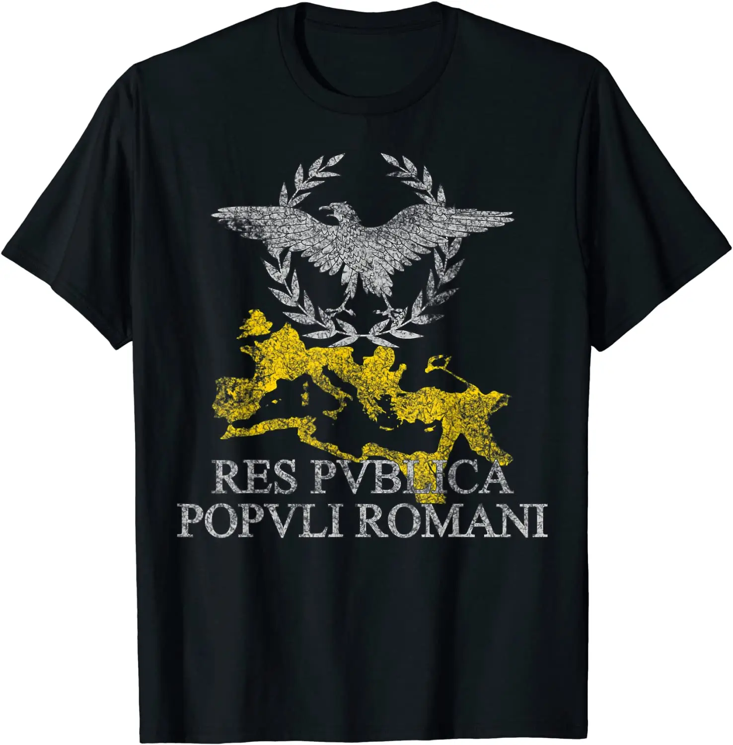 Roman Empire Eagle, Laurel, Map Res Publica Weathered Men T-Shirt Short Sleeve Casual 100% Cotton O-Neck Summer Tees