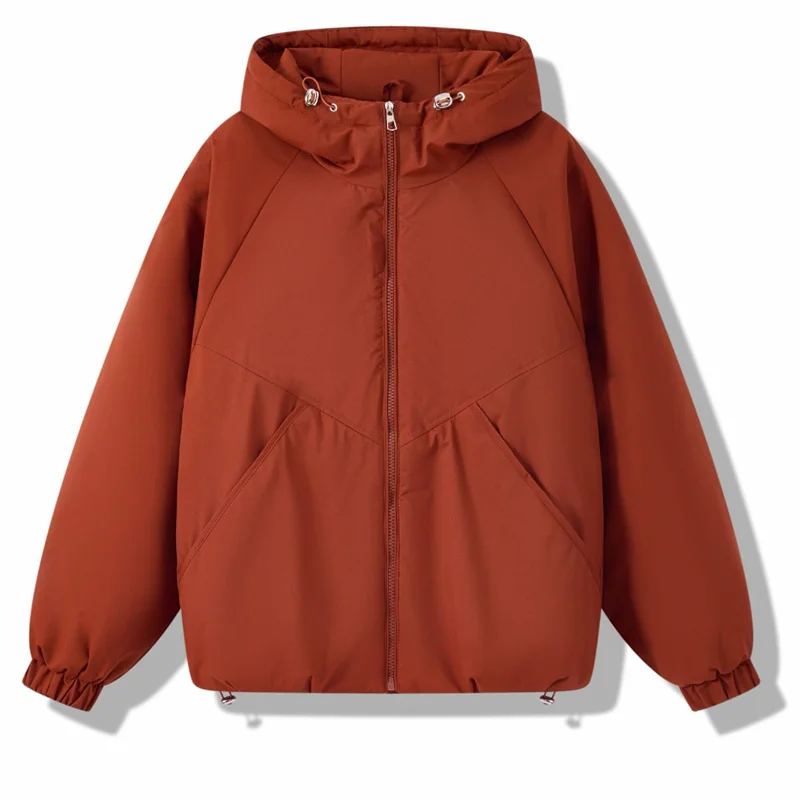 เสื้อแจ็คเก็ตแฟชั่นผู้หญิง รุ่นใหม่ ฤดูใบไม้ร่วง ฤดูหนาว 2025 มีฮู้ด อุ่น บุด้วยผ้าฝ้าย เสื้อโค้ทแบบมีเชือกผูก สไตล์ลำลอง เสื้อคลุมหลวมๆ สำหรับผู้หญิง