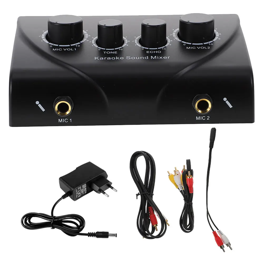 

1 set 1 Set Karaoke Audio Mixer Dual Mic Inputs Eu Plug Control Low Noise High Sound Quality Sound Mixer For Ktv Party