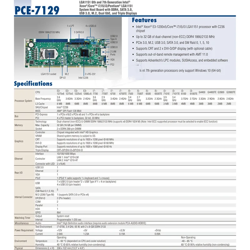 For Advantech PCE-7129G2 PCE-7129G2-00A1E Industrial Motherboard Industrial Computer Board LGA1151/C236 Chip