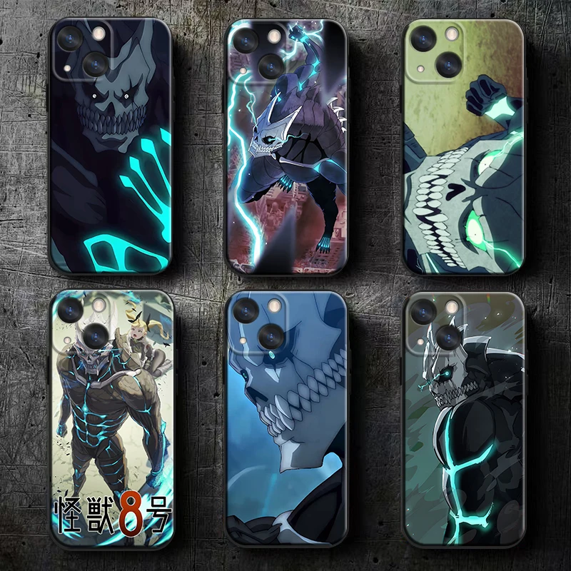 Anime Kaiju No. 8 Cool Apple iPhone Case For 16 15 14 13 12 11 Mini XS XR X Pro Max Plus Black Soft Cover