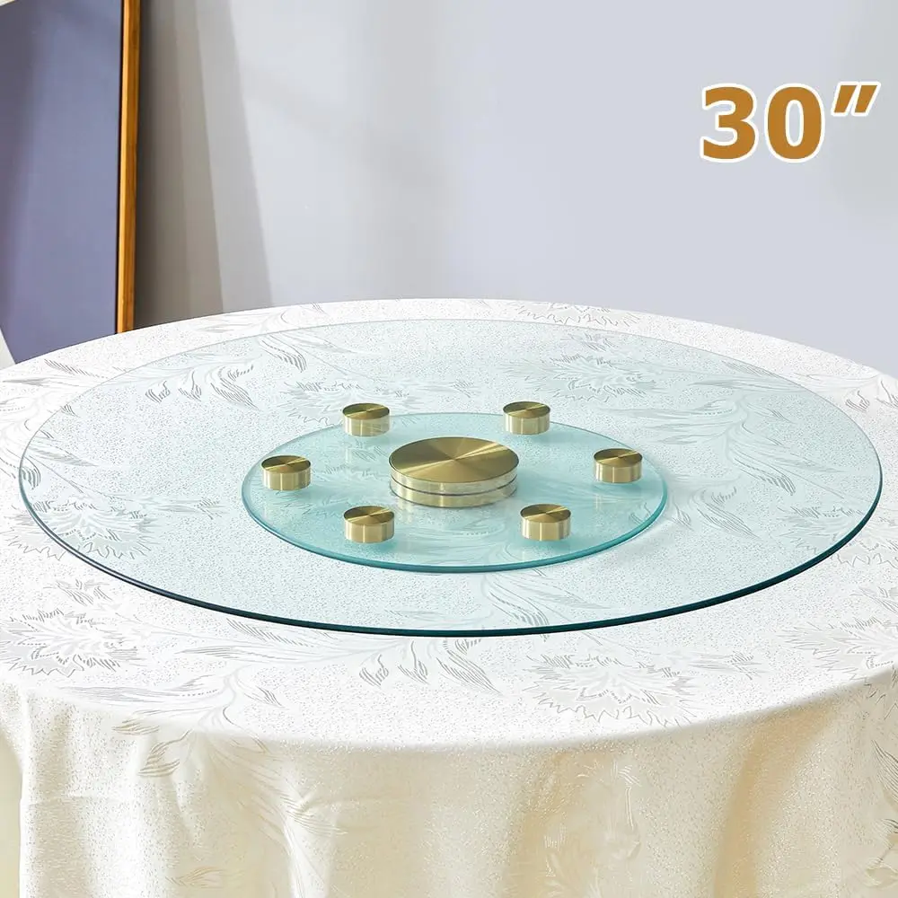 

Glass Lazy Susan Turntable,0.24” Thick Tempered Glass Rotating Tray with 6 Rotating Wheels, Turntable Silent, Kitchen Turntable