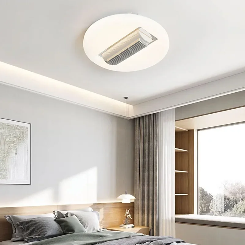 Modern White Square Round Bladeless Ceiling Fan Light Invisible Ceiling Lamp LED 3 Color 6 Speeds Silent Electric Fan Ventilator