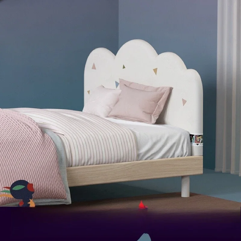 Cream wind all solid wood children's bed, girl princess bed bedroom leather art bed