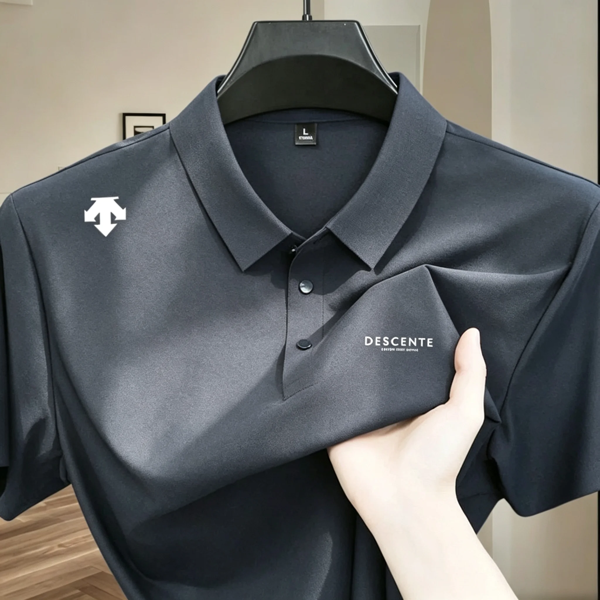 Hochwertiges Eisseiden-Poloshirt, kurzärmelig, Herren-Sportmarke, bedrucktes Oberteil, Sommer 2026, neu, kühl und atmungsaktiv, lässiges T-Shirt. – Detail 13