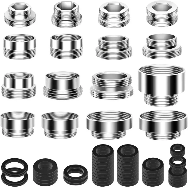 【16 Pcs Adapters + 32 Seals】Universal Faucet Adapter Set, Thread Converter for Kitchen Bathroom Sink Nozzle Accessories
