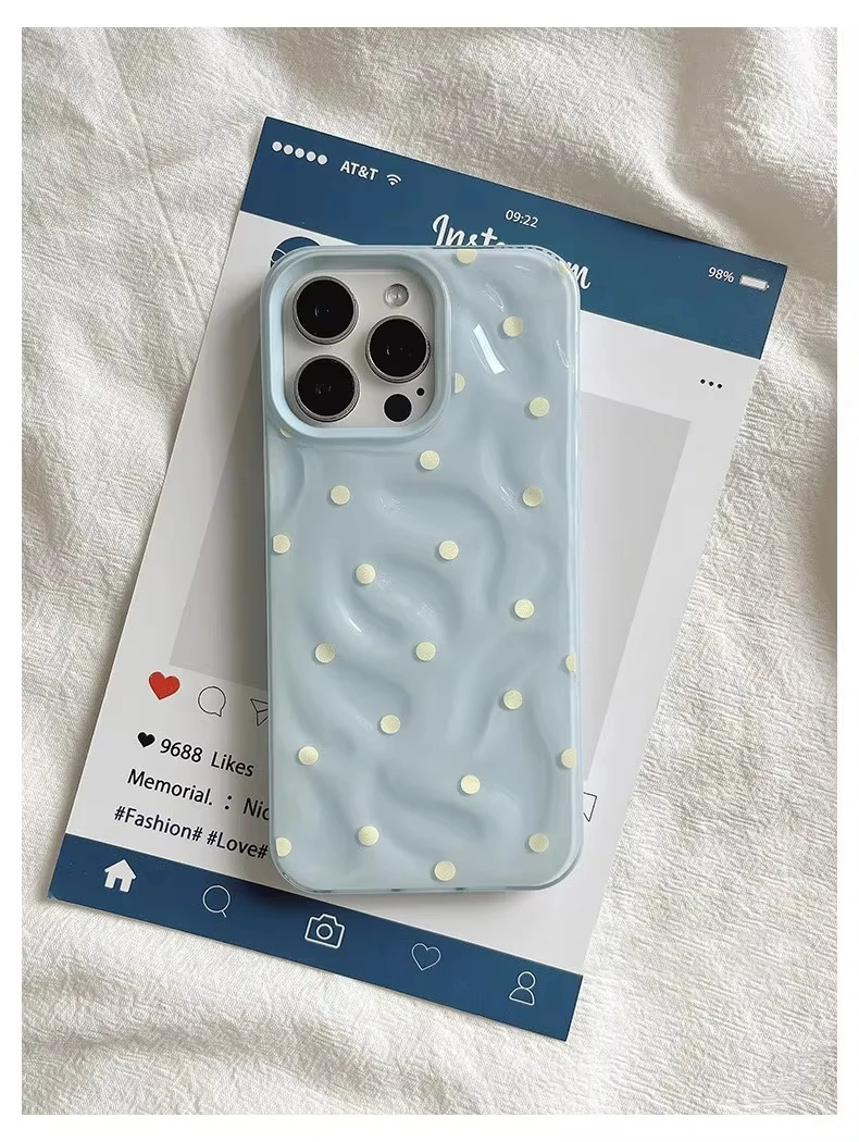 Love Polka Dot Folds Texture Phone Cases For IPhone 15 16 Pro Max Case 11 12 13 14 Pro Silicone Shockproof Fashionable Cover - náhled 5