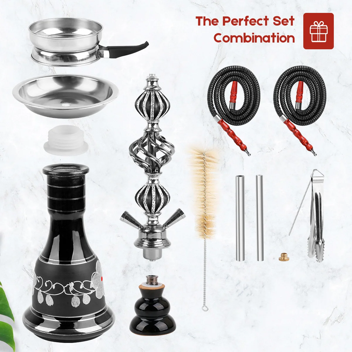 DEJAYA 2 Hoses Glass Hookah Narguile Completo Shisha Pipe Chicha Cachimba Pipa Sisha Brush Coal Holder Accessories Club Party