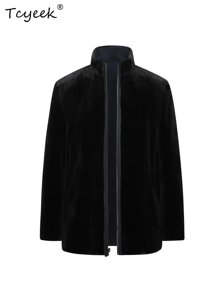Tcyeek Natural Mink Fur Coat Men Business Casual Coats Man 100% Cashmere Winter Clothes Fashion Stand Reversible Куртка Мужская