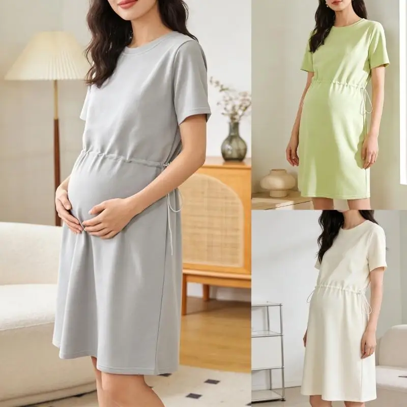 マタニティ-サマードレス-ソフト-コットン-ブレンド-ルーズ-フィット-快適な妊娠服-カジュアルウェア-アウトドア-アクティビティ-a2ub