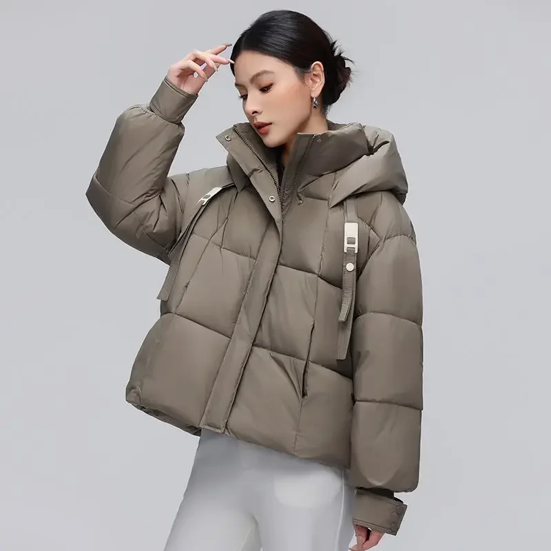 Women Winter Wine Red Parkas Coat Chic Warm Short Outerwear Hooded Down Cotton Jacket Bread Coat High-end Outdoor Snow Overcoat