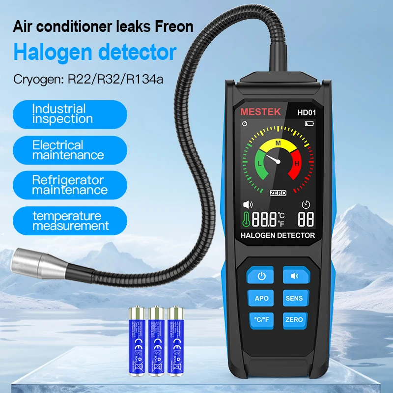Detector de Gas Combustible HFC HCFC CFC PFC HFO R22 R32 R134A, Detector de Fugas de Aire Acondicionado, Medidor de Refrigerante Halógeno HD01