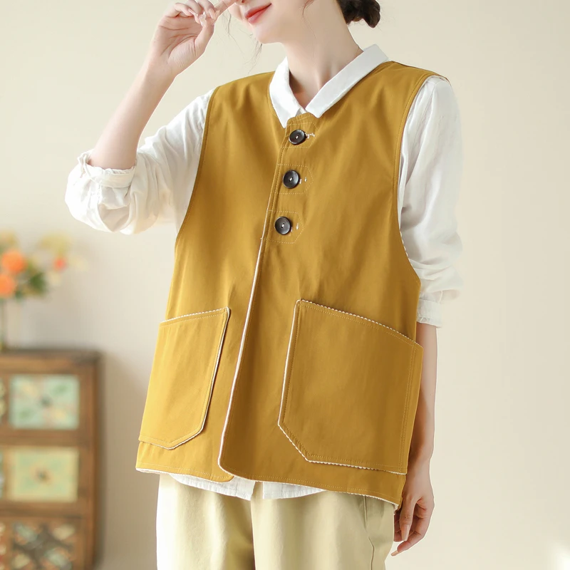 High-End Double-Sided Wear Japanese Style Corduroy Vest Layered Vintage Simple Loose Casual Shoulder Jacket Women's Vest