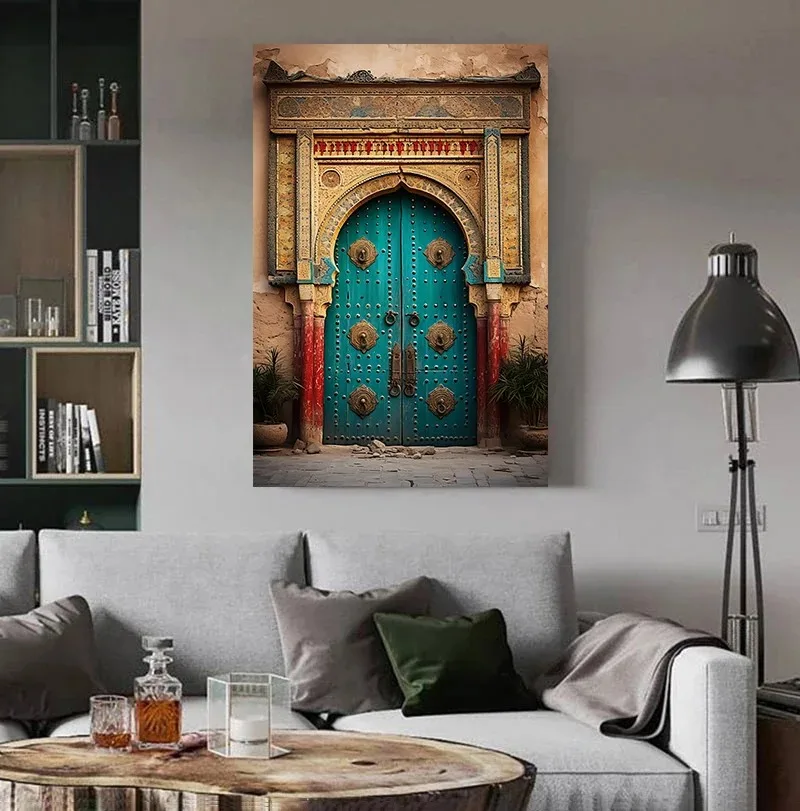 Morocco Door Arabic Decorative Canvas Paintings Architecture Posters Islamic Wall Art Pictures Prints for Living Room Home Decor