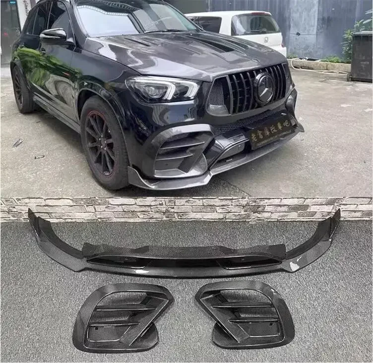 Front bumper Lip For Mercedes-Benz GLE 350 450 63 SUV AMG 2020-2023 Spoiler Lid Fog light Air Vent Outlet Cover Carbon Fiber