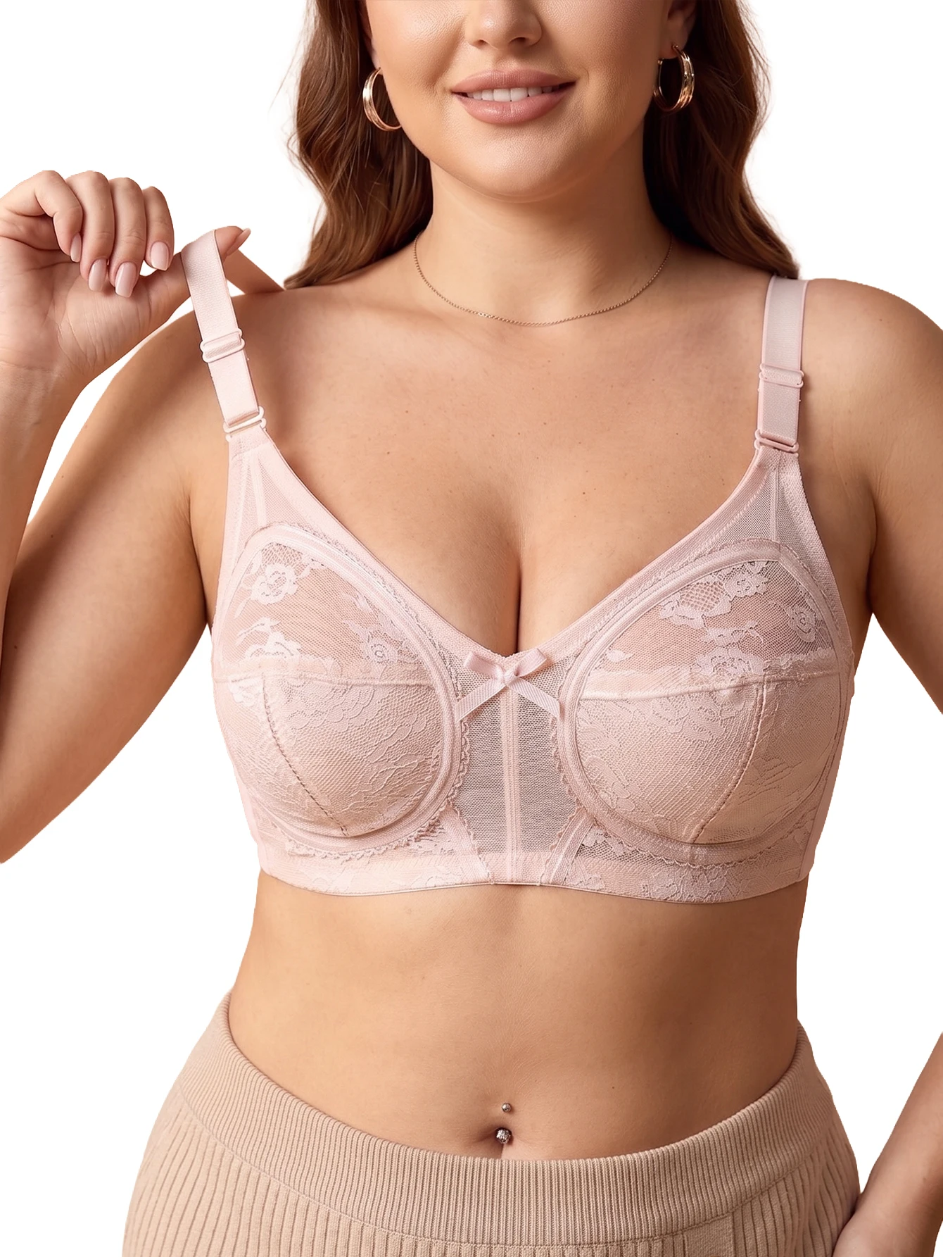 Women Plus Size Wireless Lace Mesh Bra Full Coverage Anti Sagging Side Support Shaping Adjustable Straps Comfortable Bra view 3