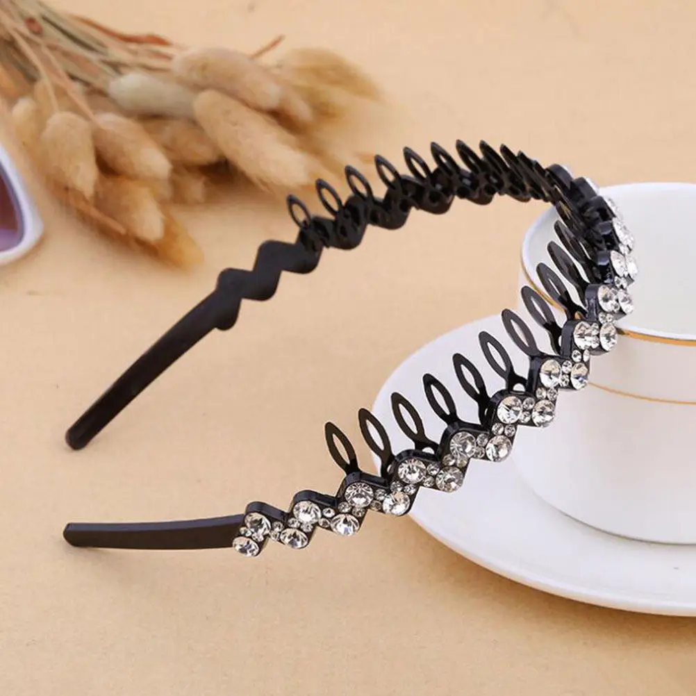 Girls Large Crystal Rhinestone Hair Hoop Toothed White Blue Comb Hairband Sparkling Stylish Headband for Party