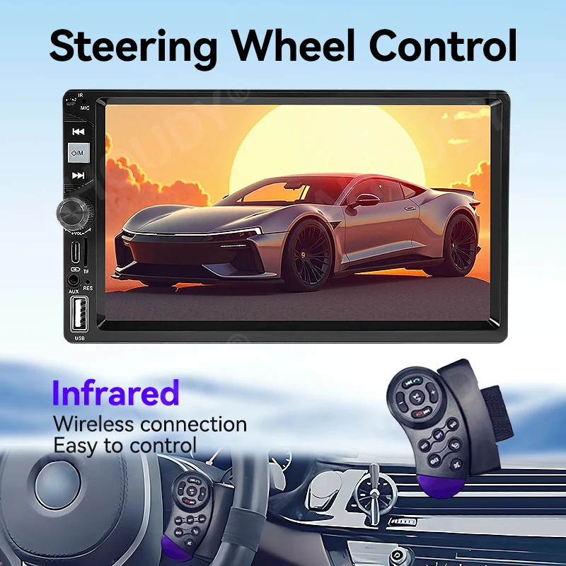 AHOUDY 2 Din راديو السيارة 7 "اللاسلكية Carplay أندرويد السيارات HD شاشة تعمل باللمس وحدة رأس السيارة Mirrorlink 12-LED كاميرا احتياطية بلوتوث