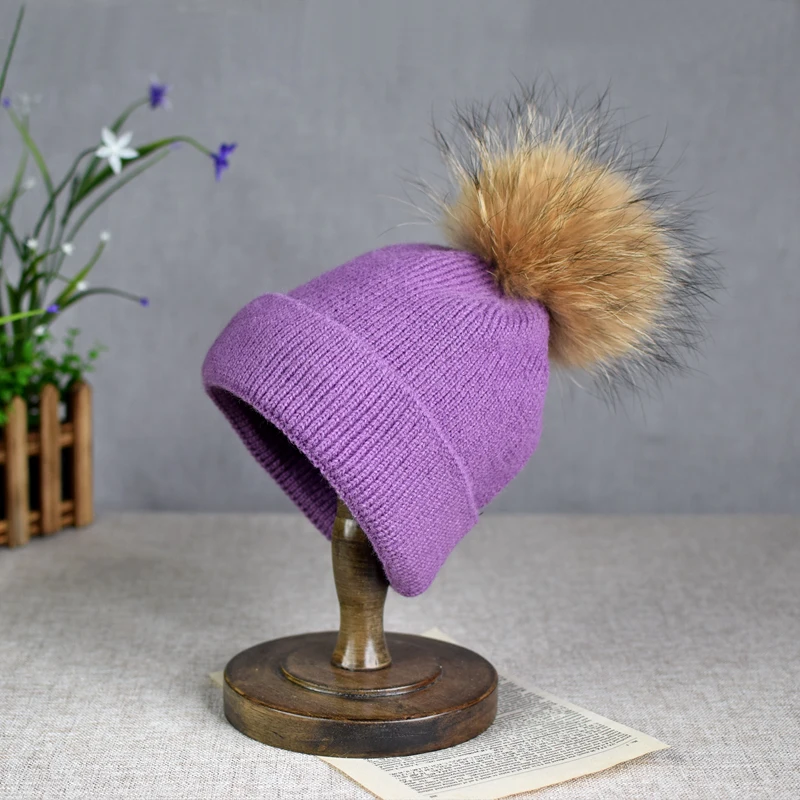 Hot selling autumn and winter parent-child woolen hats raccoon fur balls warm sleeves knitted hats trendy