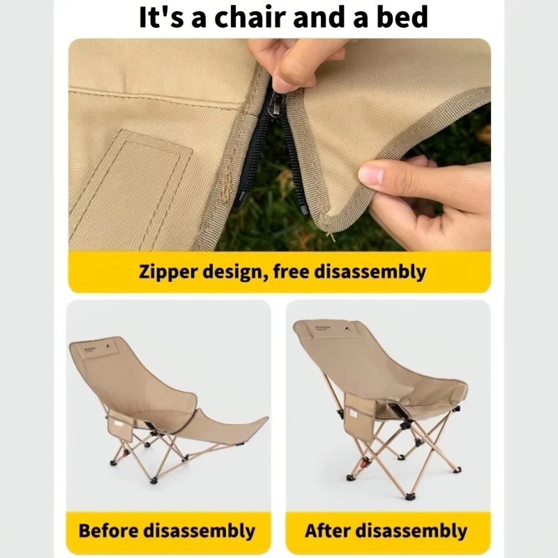 Portable Adjustable Folding Moon Chair for Camping, Fishing & Outdoor Relaxation - Steel Frame, 4-Position Leg Support view 2