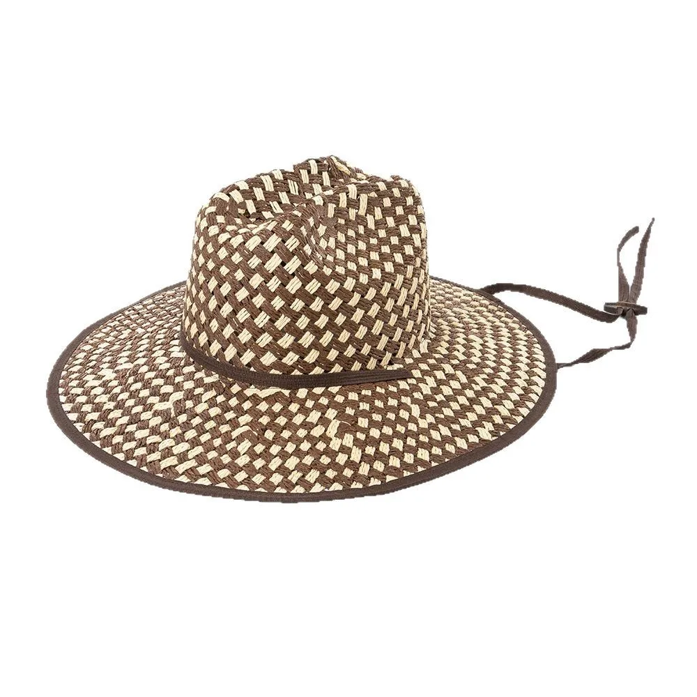 جديد 2025 اليد المنسوجة نغمتين واسعة حافة ورقة القش فيدورا قبعة الصيف واسعة حافة السفر بنما في الهواء الطلق الشمس حماية القش قبعة #5