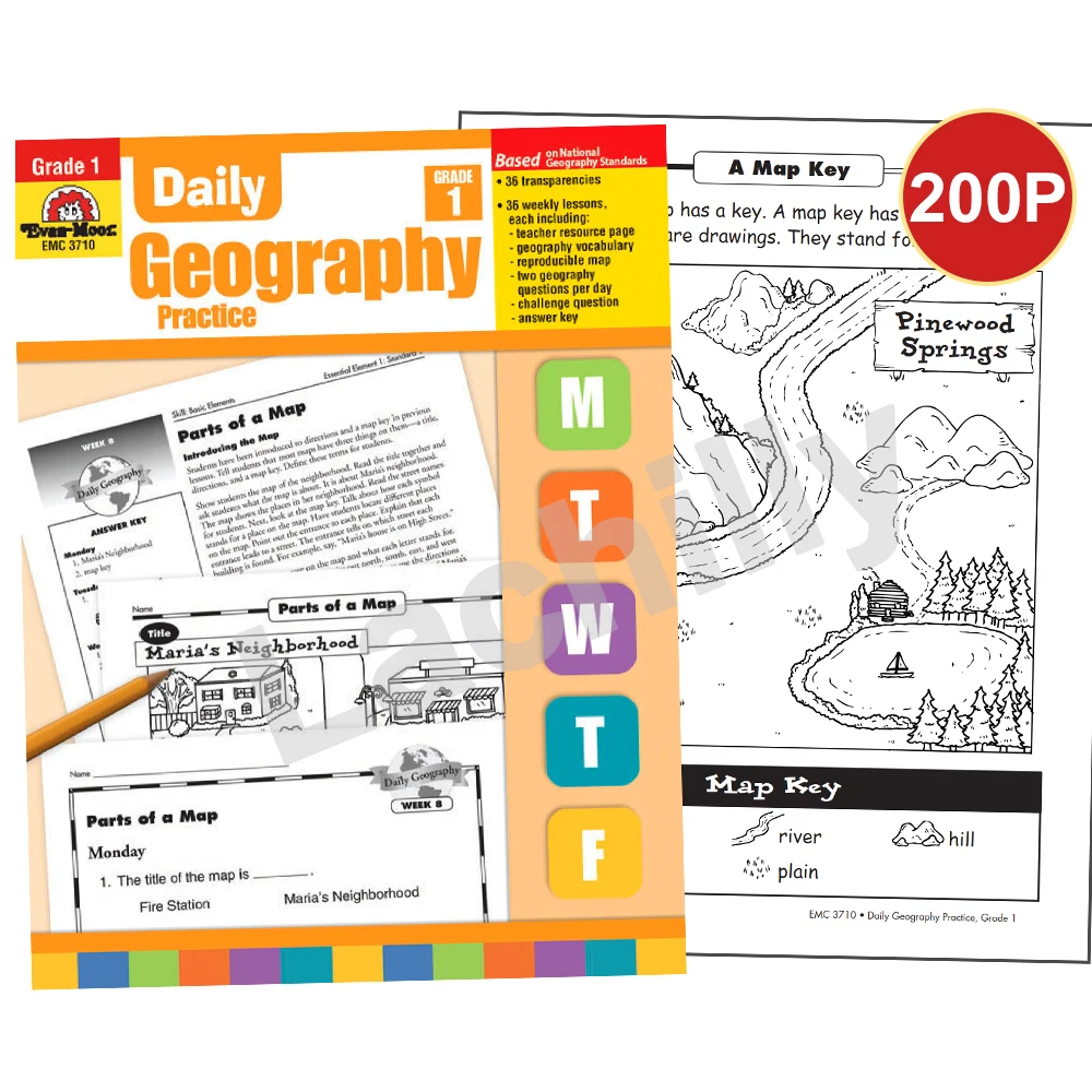 Children Geography Practice: Grade 1 in English kids learning Geographic knowledge workbook practice file