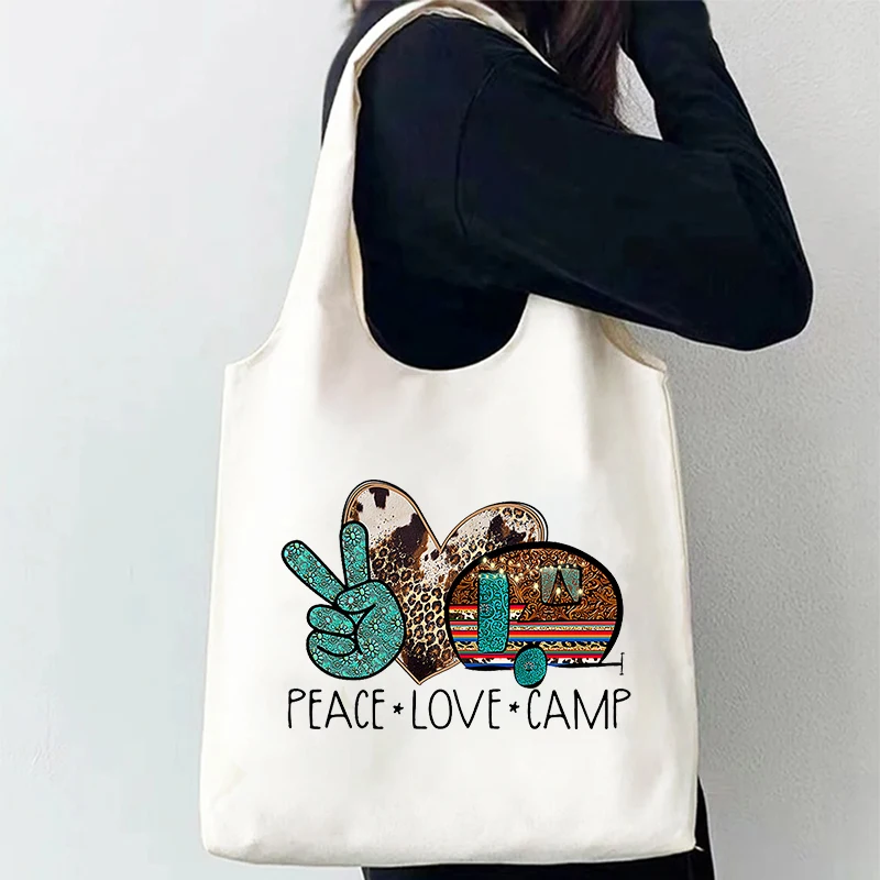 

Love Camping Lunch Bags Large Capacity Travel Handbag Fashion Shoulder Bag Storage Tote Bag Eco-Friendly Reusable Shopping Bag