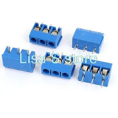5 Pcs AC 300V 16A 5mm Passo 3P PCB Parafuso Terminal Block Conector Azul