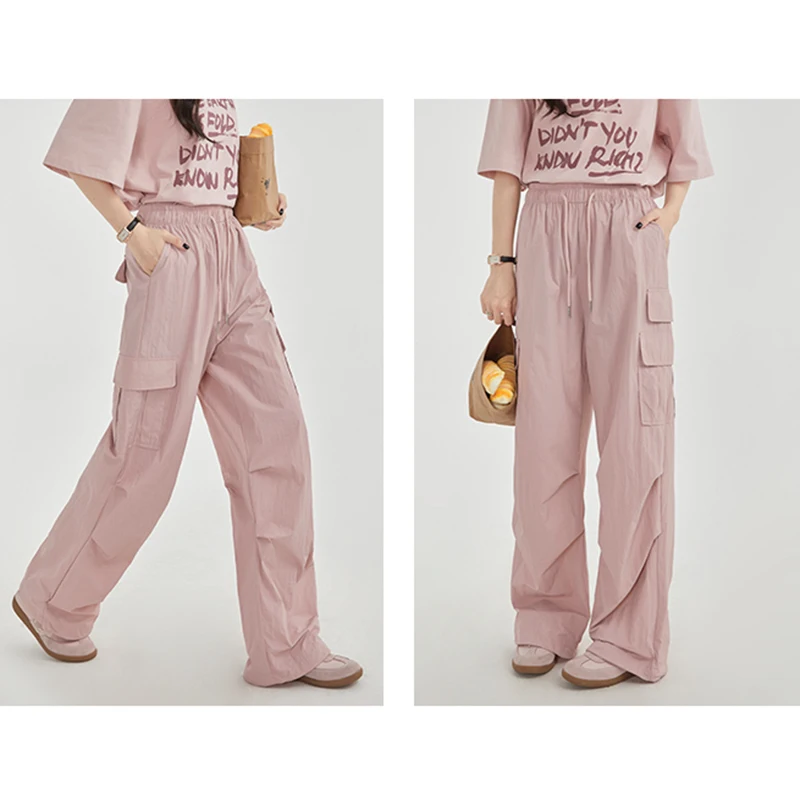 

Женские легкие крутые повседневные брюки с высокой талией, женские модные мешковатые брюки в стиле хип-хоп для танцев, повседневные летние брюки-карго с широкими штанинами для девочек