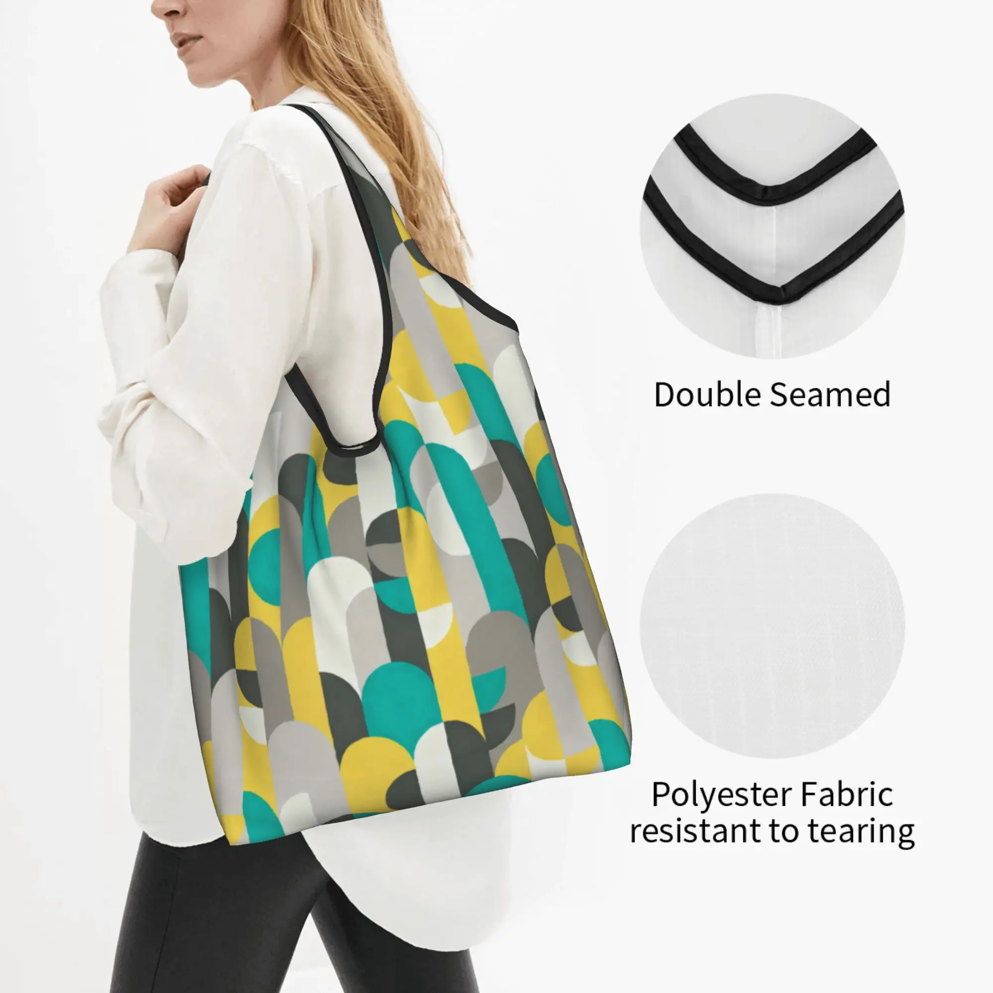 Recycling Mid Century Modern Geometric  Shopping Bag Women Tote Bag Portable  Grocery Shopper Bags