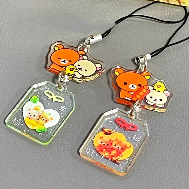 Lindo llavero Rilakkuma mochila de dibujos animados decoraciones colgantes acrílicas cadena para teléfono móvil cuerda colgante regalo del Día de San Valentín para niña
