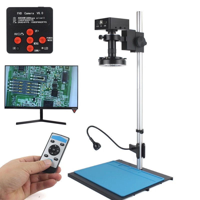 48MP 2K 1080P HDMI USB Industrial Digital Video Microscope Camera 10-130X Zoom C Mount Lens For Phone PCB Soldering Repair Tools