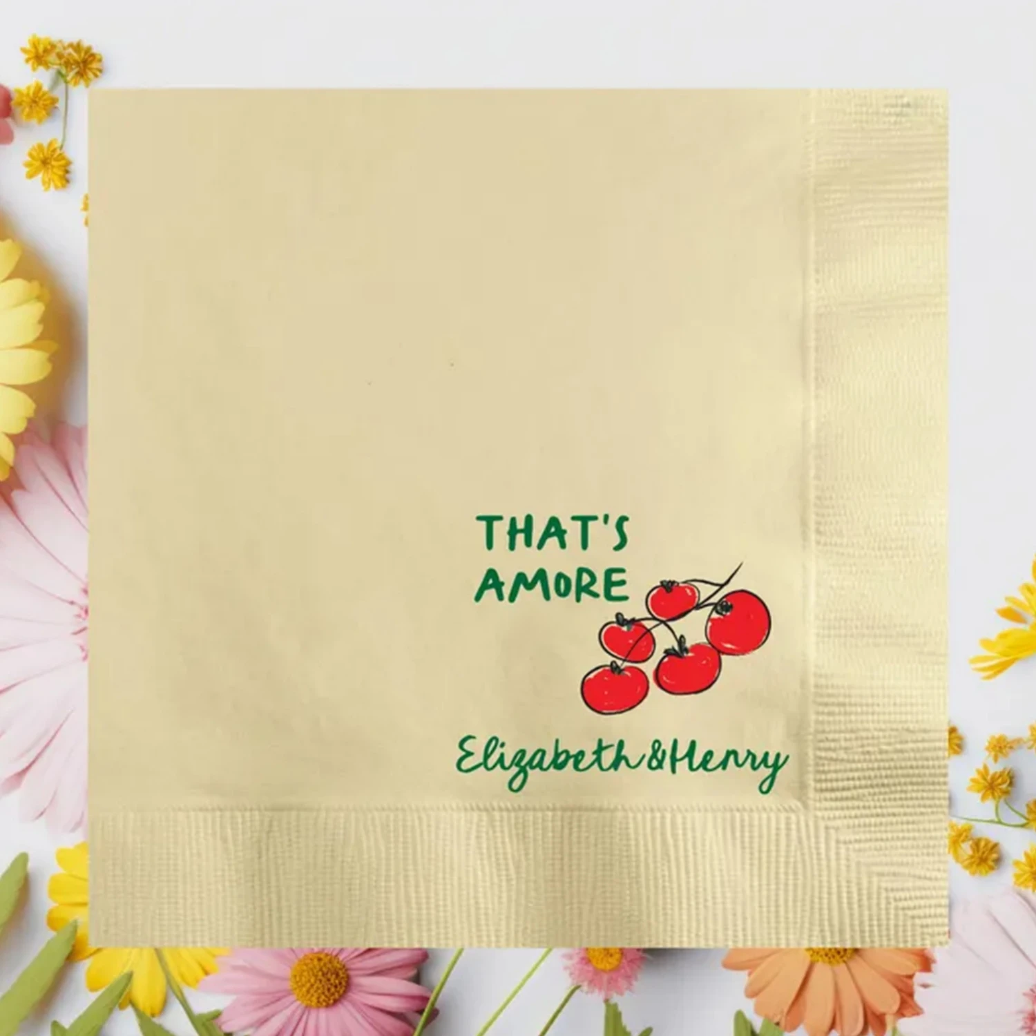 That's Amore Servilletas de tomates de cóctel con tema italiano de boda caprichosa personalizada, fiesta de barra de pizza, compromiso, rehear