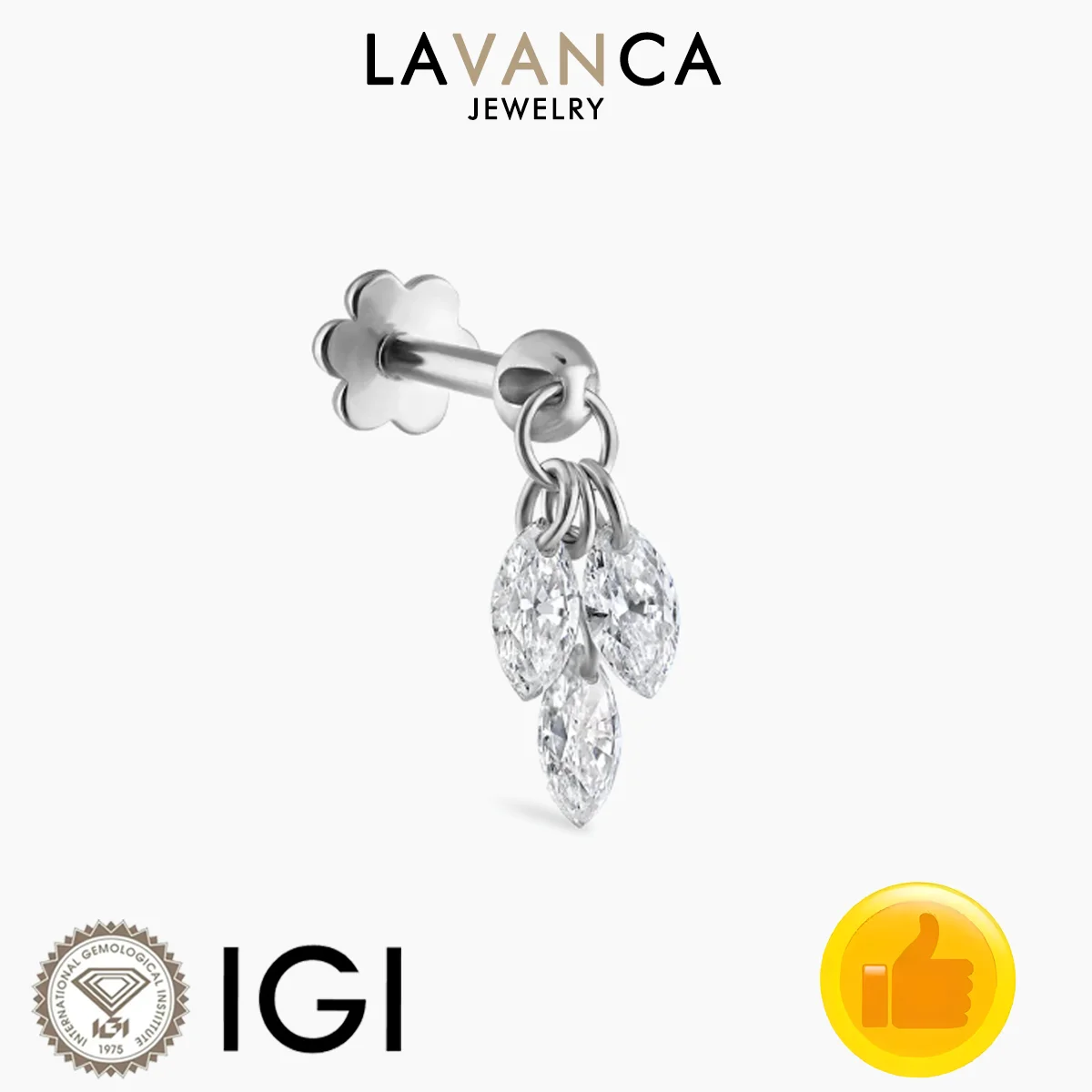 

9K/14K/18K White Gold Lab Created Diamond Single Earring Marquise Cut Lab Diamond Floating Earring Fine Jewelry For Women