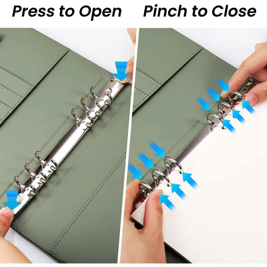 A5 PU Leather Ring Binder Refillable 6 Ring Cover for A5 Filler Paper Budget Binder Notebook Binder Pockets for Travel Work Inn