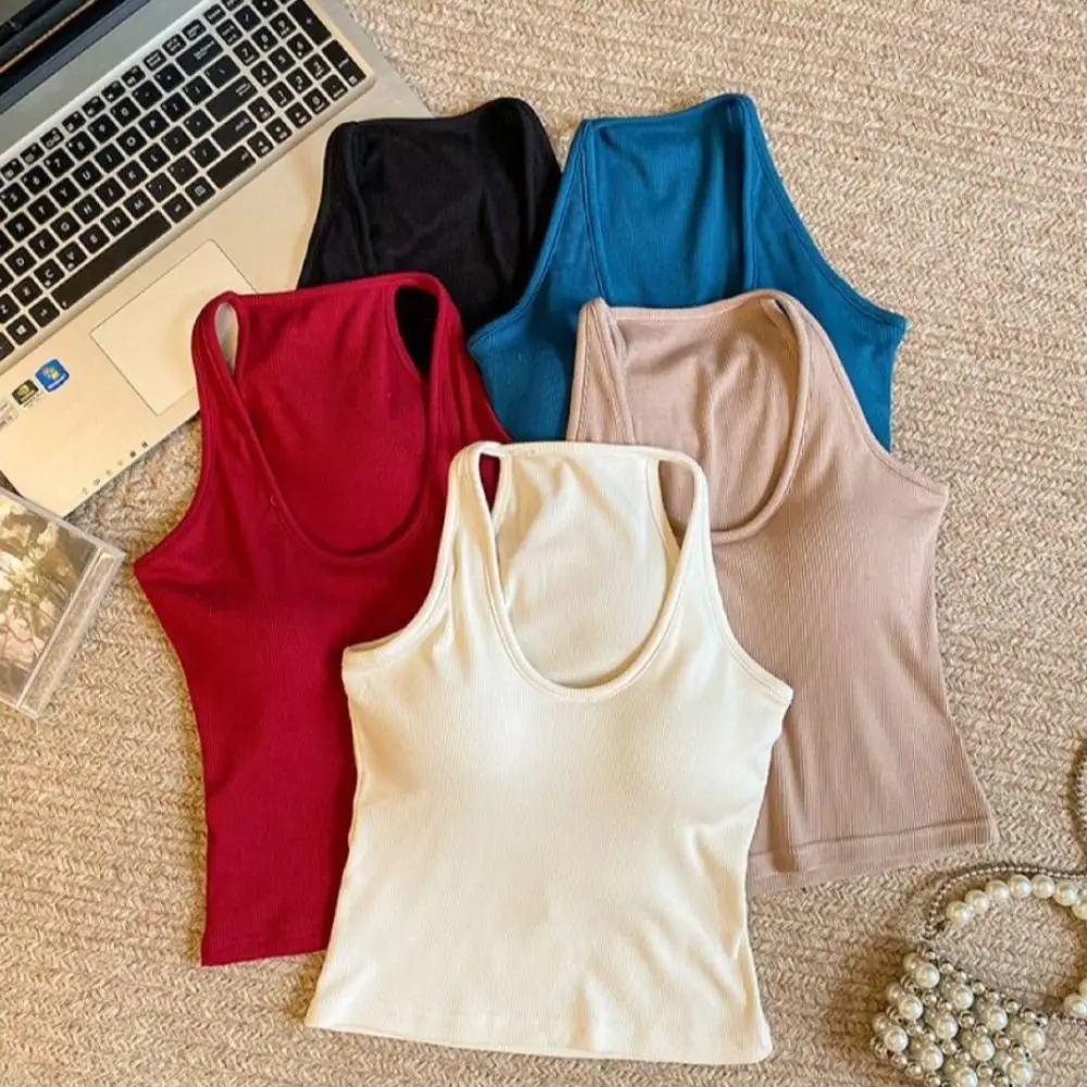 Koreanische Chinlon Frauen Hosenträger Weste U Neck Hosenträger Beiläufige Kurze Leibchen Bodenbildung Shirts Unterhemd Schlank Crop Top Strand