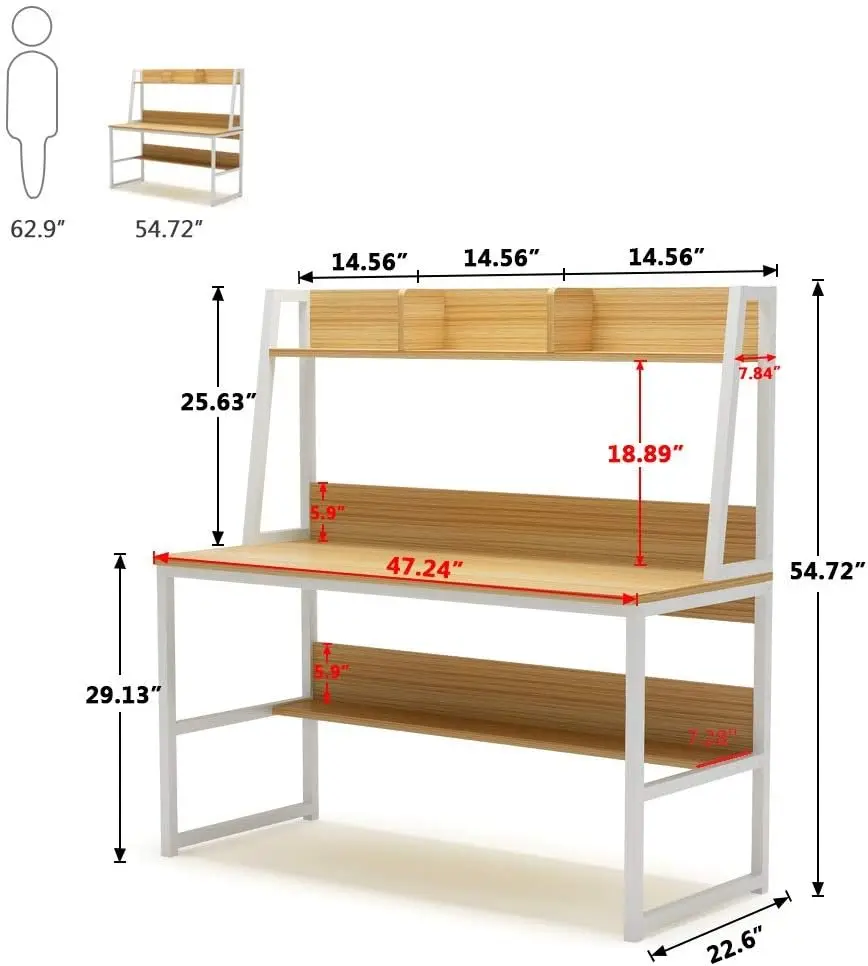 Computer Desk with Hutch, 47 inches Home Office Desk with Space Saving Design with Bookshelf for Small Spaces (Light Walnut, 47)