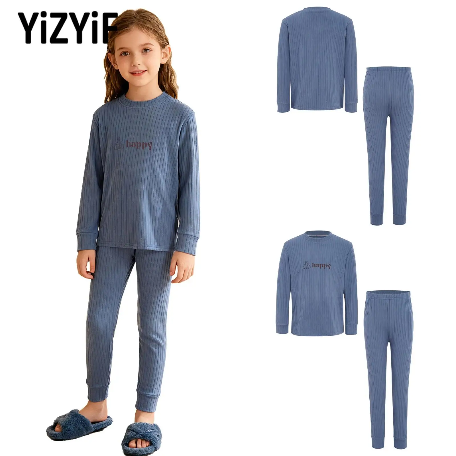 

Детский модный комплект термобелья в рубчик для девочек, пуловер с длинными рукавами, топ + брюки, комплект домашней одежды из 2 предметов, домашняя одежда, комплект одежды для сна