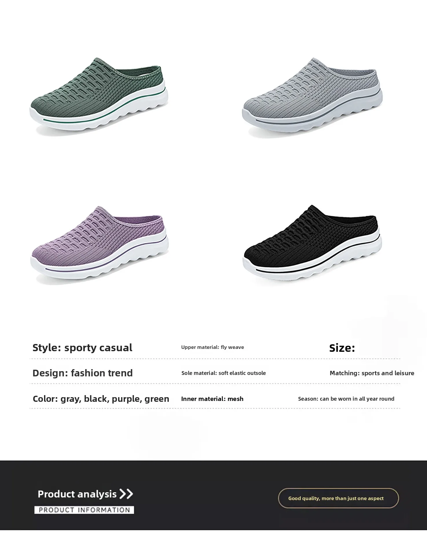 Übergrößen Damen Atmungsaktive Mesh-Pantoletten Slip-On Freizeitschuhe für Innen- und Außenbereich Tägliches Tragen – Detail 6