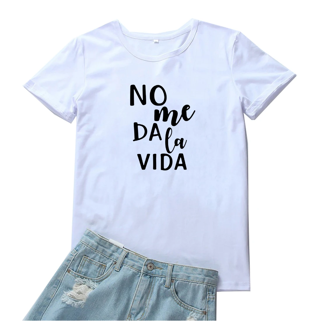 No Me Da La Vida Tshirt donna moda lingua spagnola maglietta donna Casual cotone Tee donna nero maniche corte Camisetas Mujer