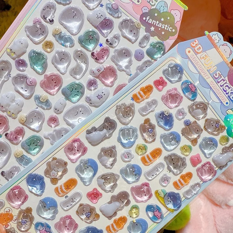 Dessin animé 3d Relief goutte autocollants animaux mignons bonbons fantôme Scrapbooking bricolage Journal papeterie autocollant déco école fournitures de bureau