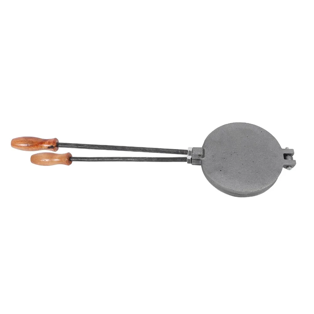 Cast Iron Pancake Maker Pan Double Sided Long Handle Cooking Griddle Flower Shape Wooden Handle Pancake Baking Mold Breakfast