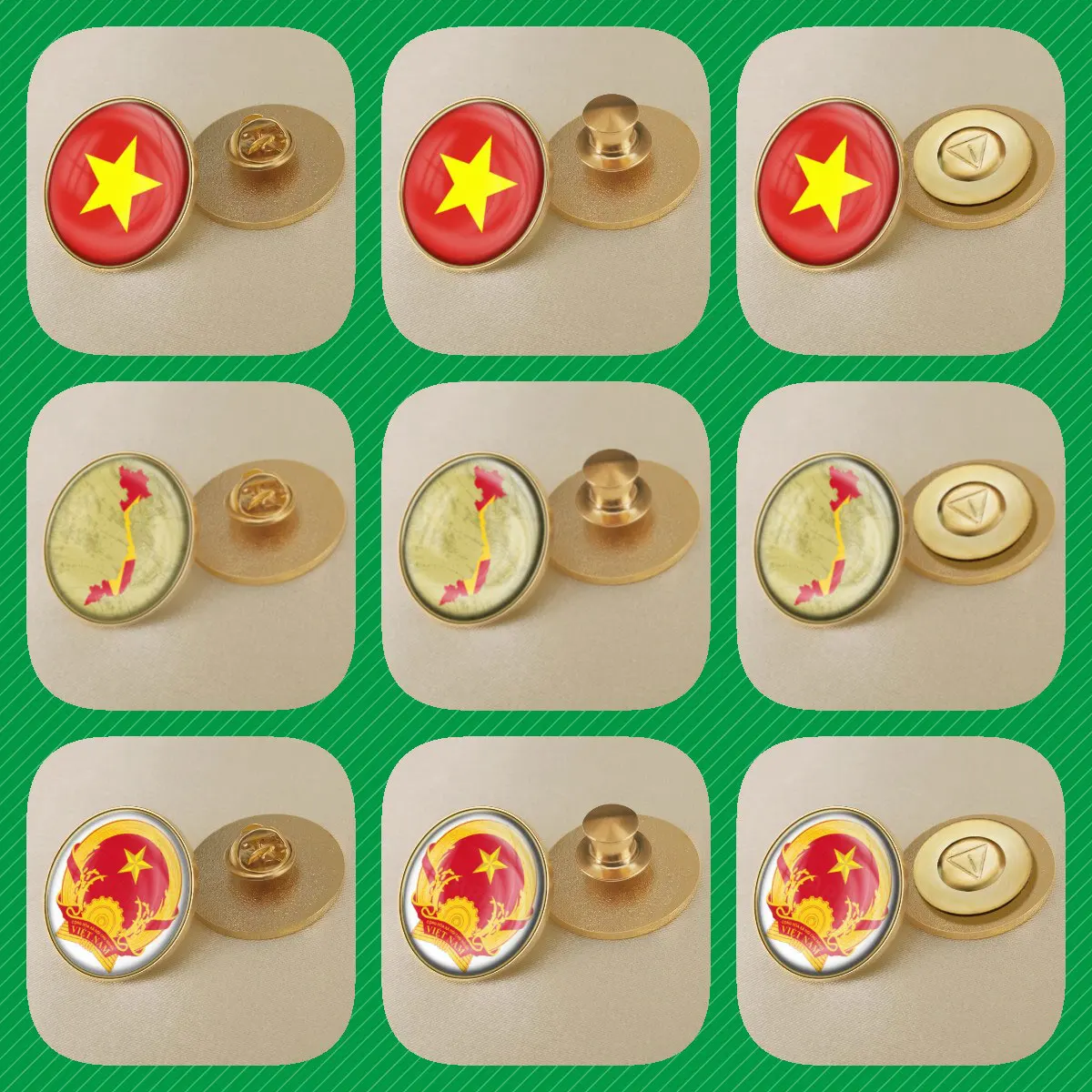 Vietnam Flag National Emblem Brooches Badges Lapel Pins