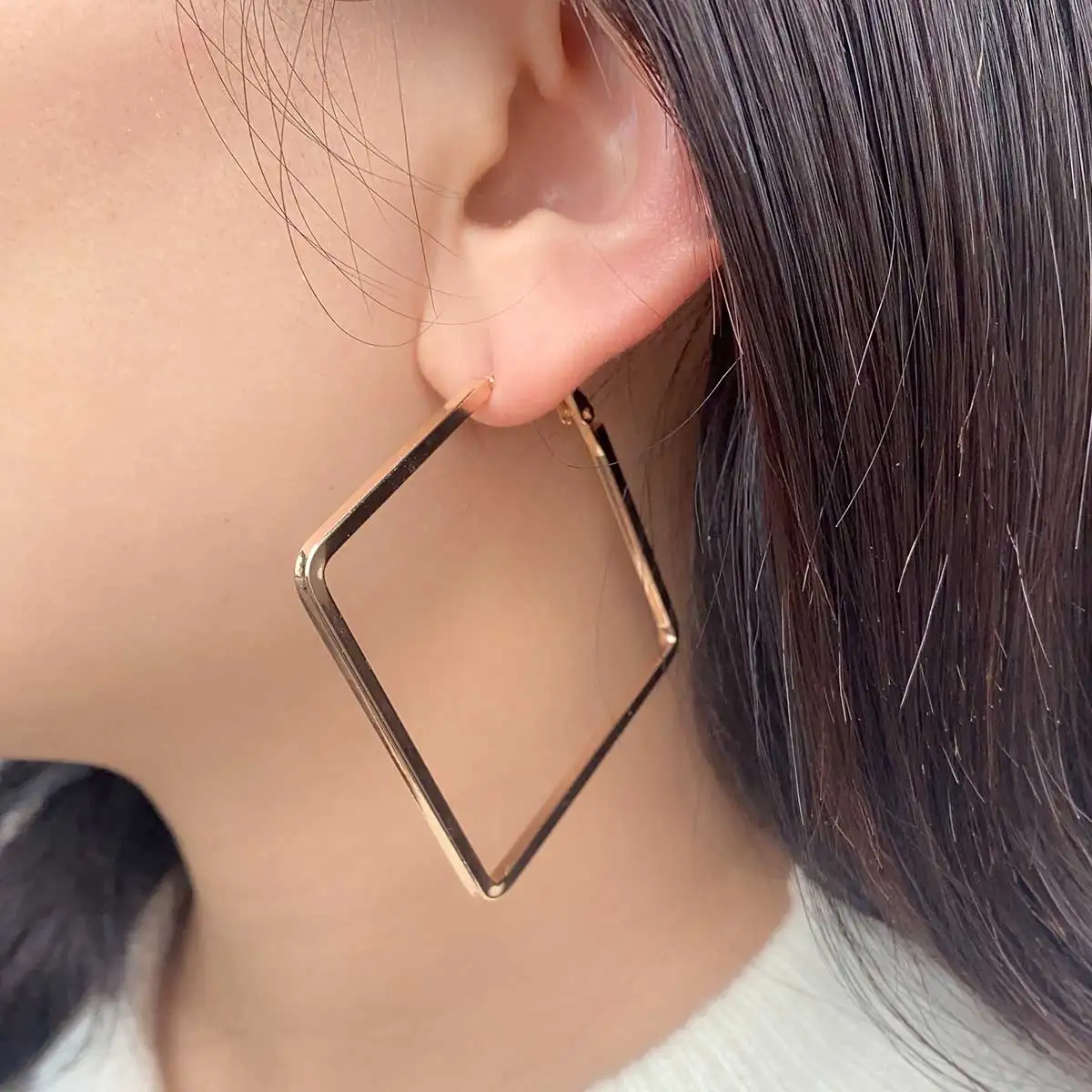 Hot Trendy Exaggerated Big Hoop Earrings for Women Silver Color Square Geometric Hanging Statement Earrings Cool Jewerly Gifts