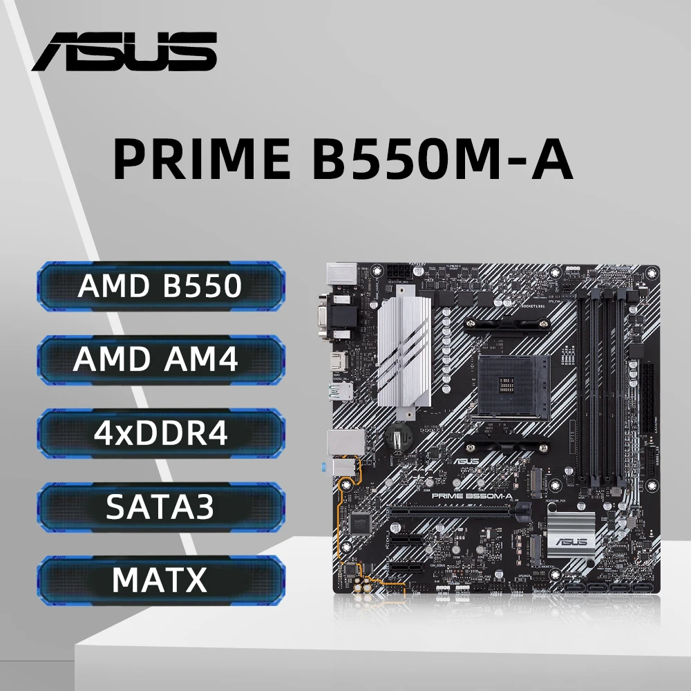 ASUS PRIME B550M-A Motherboard AMD B550 Support 3600 5600 5700X 5800X3D CPU DDR4 HDMI USB 3.2 NVME M.2 PCIe 4.0