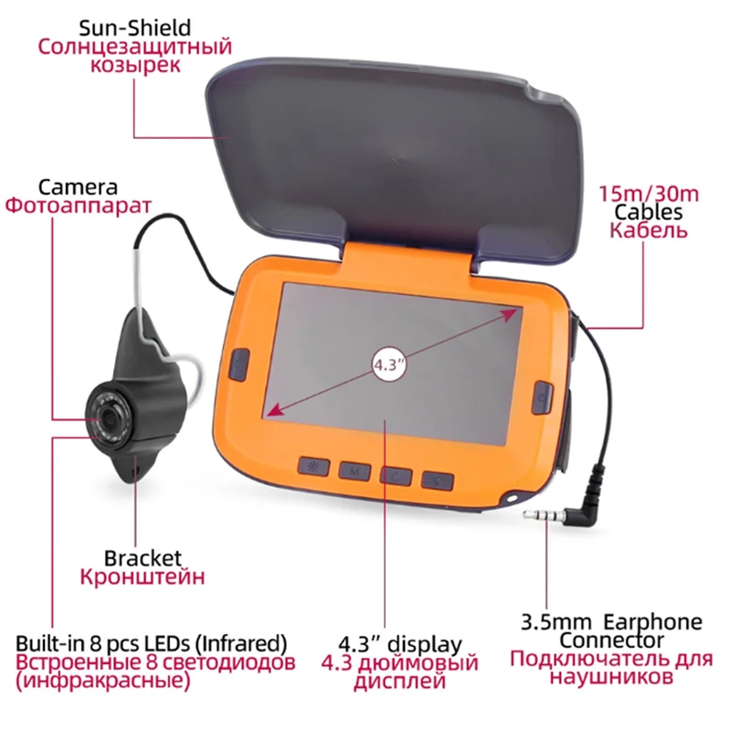 

Y67A-подводная видеокамера для зимней рыбалки 1000TVL эхолот 4,3 "ЖК-дисплей 8 шт. светодиодный ночной вид функция отключения EU Plu